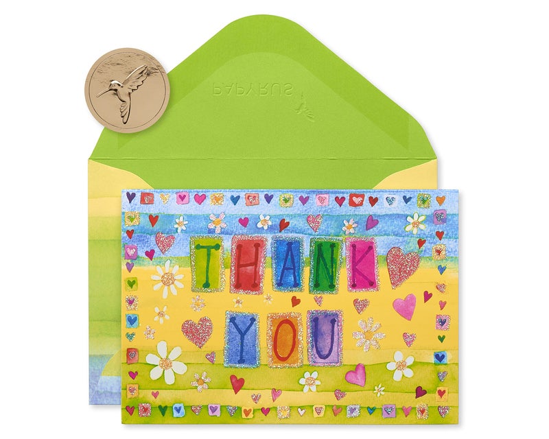 Papyrus Thank You Cards with Envelopes, Glitter Hearts (14-Count) - Image 1